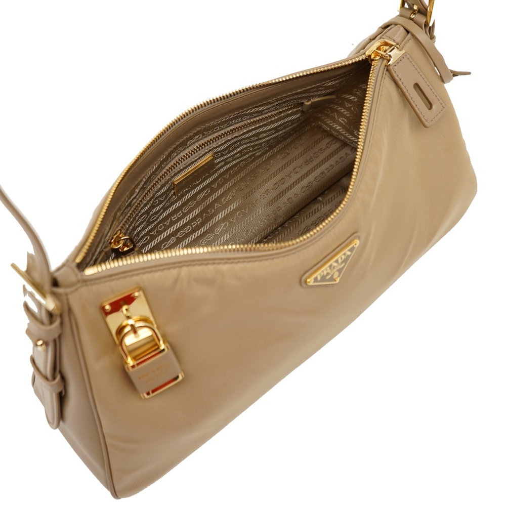 Prada Aimeé Shoulder Bag Re-Nylon And Leather With Padlock 1BC232 New - Picture 5 of 7
